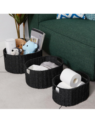 Juego de 3 Cestas de Mimbre Vagusicc Redondas 38.1x30.5 cm