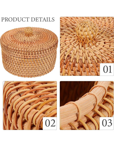 Caja de Almacenamiento Redonda ULTNICE de Ratán con Tapa 14.2cm