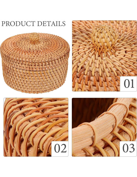 Caja de Almacenamiento Redonda ULTNICE de Ratán con Tapa 14.2cm