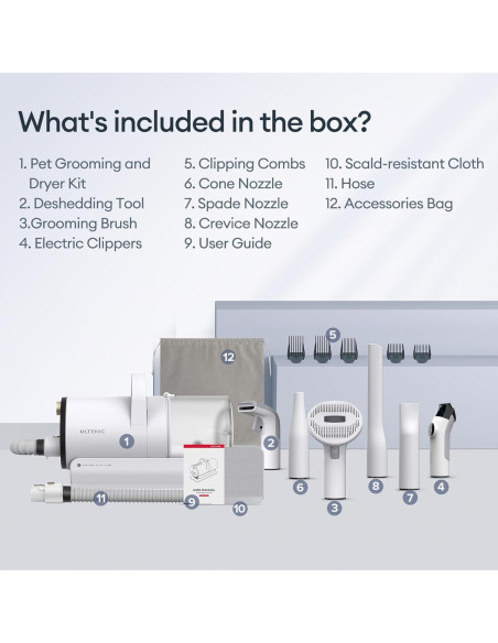 Kit de Aspiradora y Secador Ultenic P30 3 en 1 para Mascotas