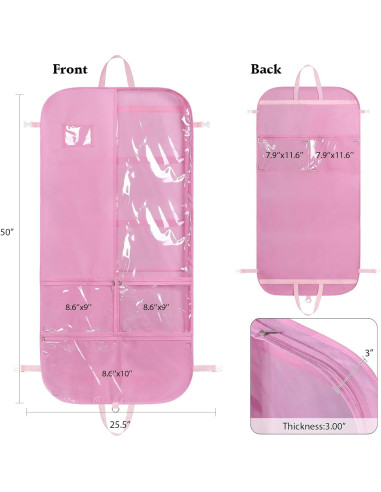 Bolsa de Vestuario para Danza Univivi 127 cm Rosa con 5 Bolsillos