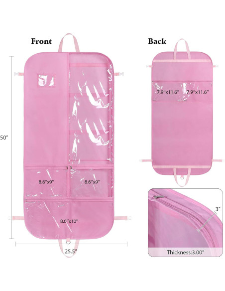 Bolsa de Vestuario para Danza Univivi 127 cm Rosa con 5 Bolsillos