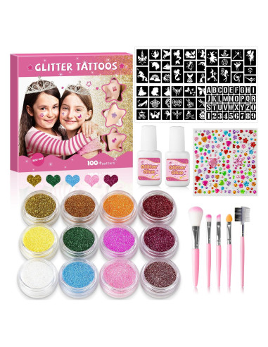 Kit de Tatuajes Temporales de Purpurina XiQiDianr 12 Colores