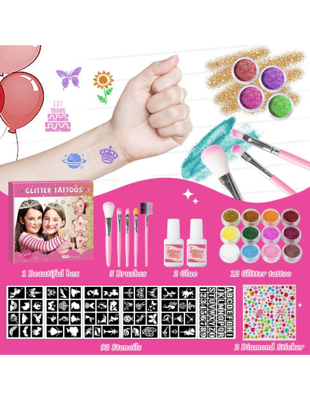 Kit de Tatuajes Temporales de Purpurina XiQiDianr 12 Colores