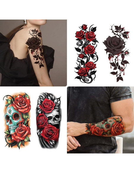 77 Hojas Tatuajes Temporales Calaveras y Flores Yazhiji
