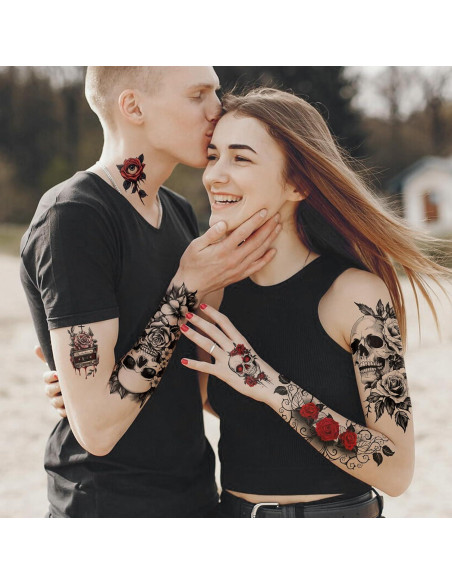 77 Hojas Tatuajes Temporales Calaveras y Flores Yazhiji