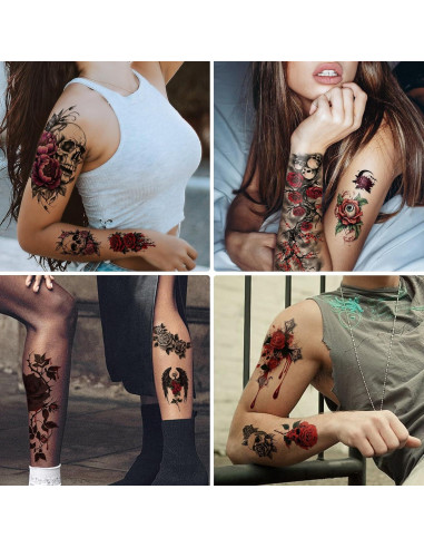 77 Hojas Tatuajes Temporales Calaveras y Flores Yazhiji
