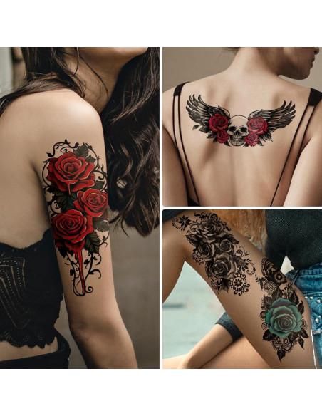 77 Hojas Tatuajes Temporales Calaveras y Flores Yazhiji