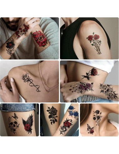 77 Hojas Tatuajes Temporales Calaveras y Flores Yazhiji