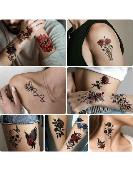 77 Hojas Tatuajes Temporales Calaveras y Flores Yazhiji