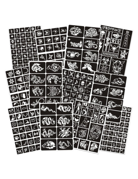 Kit de Plantillas de Tatuajes Temporales RoseNacht 12 Hojas