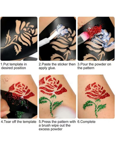 Kit de Tatuajes Temporales Brillantes Wxfhtda - 36 Colores + 151 Plantillas