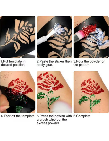 Kit de Tatuajes Temporales Brillantes Wxfhtda - 36 Colores + 151 Plantillas