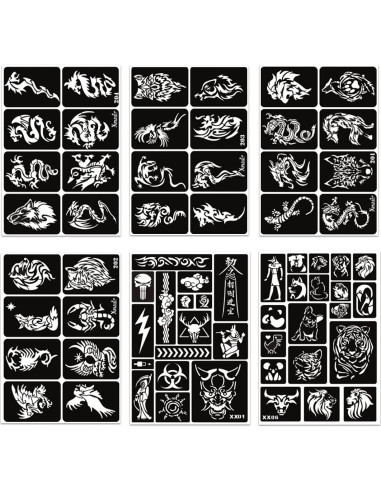 Kit de Plantillas de Tatuajes Temporales RoseNacht 12 Hojas