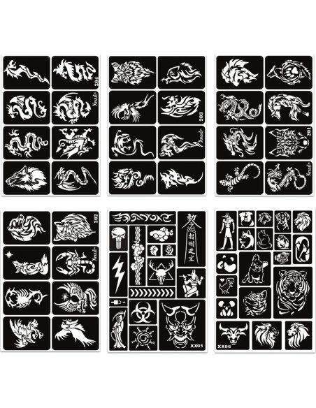 Kit de Plantillas de Tatuajes Temporales RoseNacht 12 Hojas