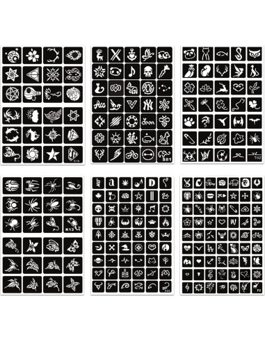 Kit de Plantillas de Tatuajes Temporales RoseNacht 12 Hojas