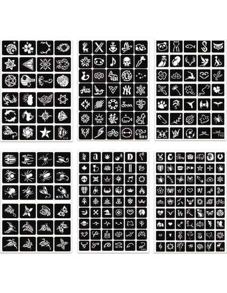 Kit de Plantillas de Tatuajes Temporales RoseNacht 12 Hojas