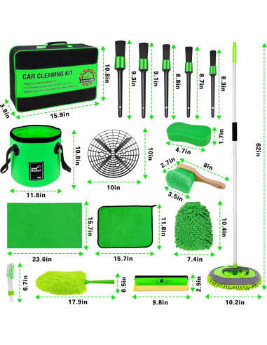 Kit de Lavado de Autos 17 Piezas Lezcufer con Cepillo 157 cm