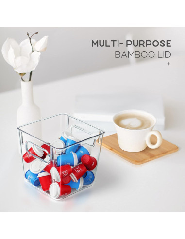 Soporte para cápsulas de café Qilinba 3 Pack con tapa de bambú