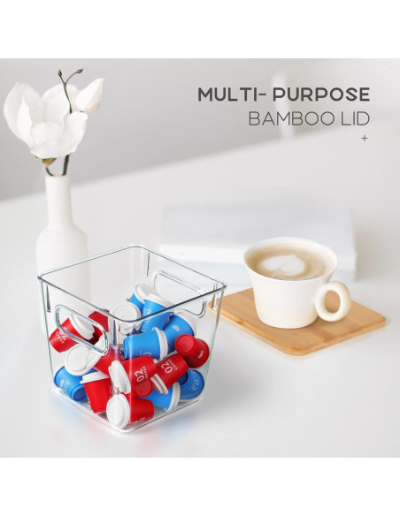 Soporte para cápsulas de café Qilinba 3 Pack con tapa de bambú