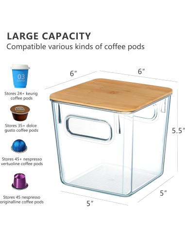 Soporte para cápsulas de café Qilinba 3 Pack con tapa de bambú