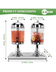 Dispensador de Bebidas Doble 16.6 L Acero Inoxidable Tonchean 2