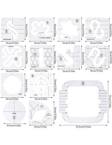 Juego de 16 Piezas para Acolchado Sowiichi - Plantillas y Guantes