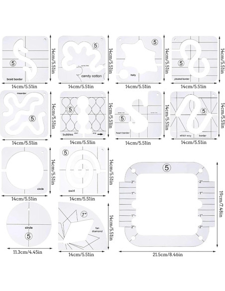Juego de 16 Piezas para Acolchado Sowiichi - Plantillas y Guantes