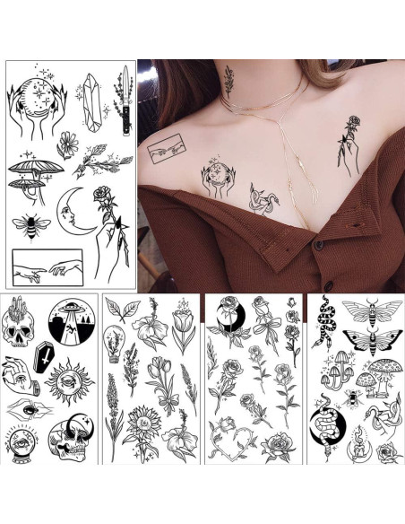 Tatuajes Temporales Negras GLARYYEARS 20 Piezas Impermeables