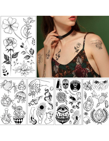 Tatuajes Temporales Negras GLARYYEARS 20 Piezas Impermeables