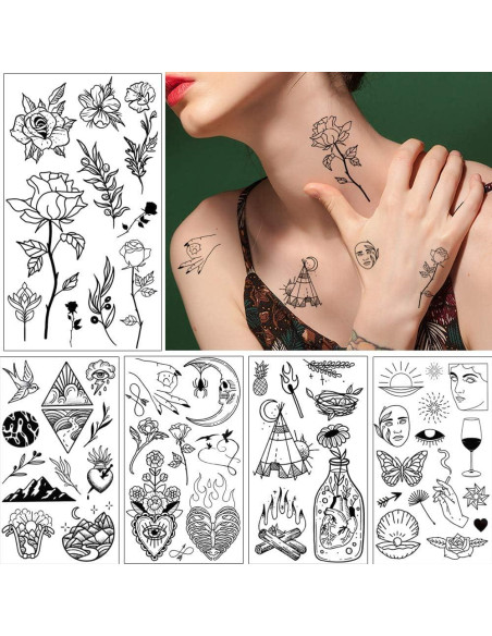 Tatuajes Temporales Negras GLARYYEARS 20 Piezas Impermeables