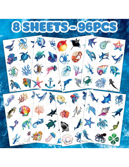 Tatuajes Temporales Animales del Océano 96 PCS MeoIsDaBest