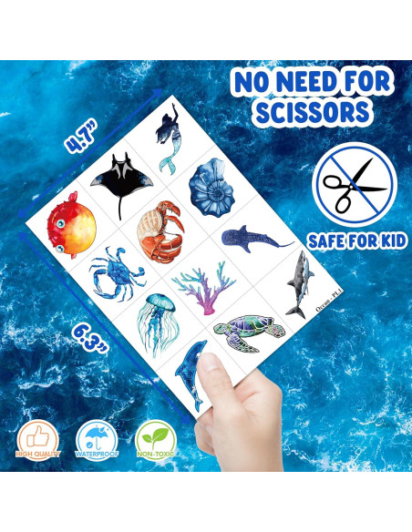 Tatuajes Temporales Animales del Océano 96 PCS MeoIsDaBest