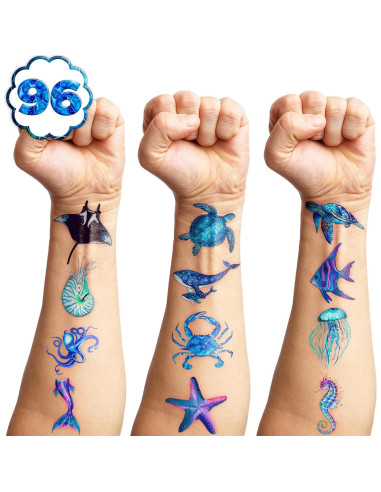 Tatuajes Temporales Animales del Océano 96 PCS MeoIsDaBest