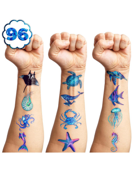 Tatuajes Temporales Animales del Océano 96 PCS MeoIsDaBest