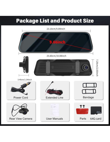 Cámara Dash Espejo Retrovisor UNITOPSCI 1080P 9.66" HD