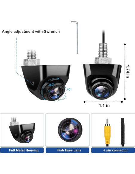 Cámara de Respaldo HD GLK IP69K para Auto 230g Rotación 360