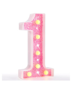 Número 1 Iluminado LED Rosa Pooqla para Decoración de Fiestas