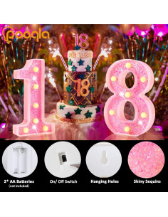 Número 1 Iluminado LED Rosa Pooqla para Decoración de Fiestas 2