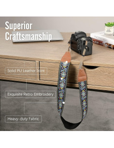 Correa de Cámara MoKo Vintage Ajustable 90-158 cm Azul 2