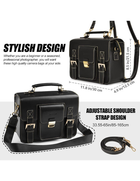 Bolsa de cámara de cuero Cwatcun para DSLR y mirrorless