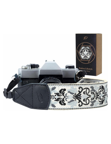 Correa de Cámara Padwa Lifestyle Bordado Gris 5cm Ajustable