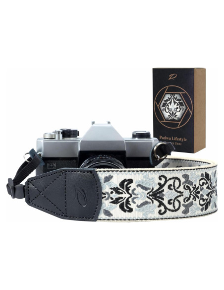 Correa de Cámara Padwa Lifestyle Bordado Gris 5cm Ajustable