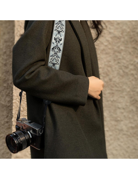 Correa de Cámara Padwa Lifestyle Bordado Gris 5cm Ajustable