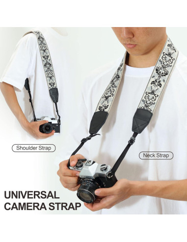Correa de Cámara Padwa Lifestyle Bordado Gris 5cm Ajustable
