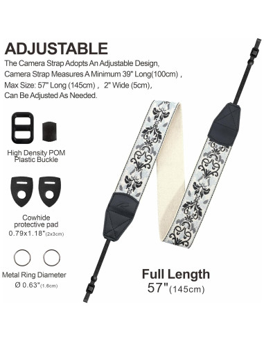 Correa de Cámara Padwa Lifestyle Bordado Gris 5cm Ajustable