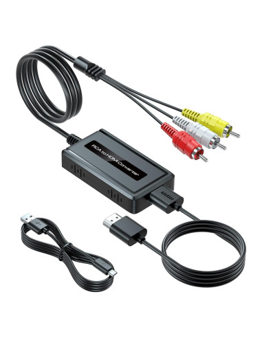 Convertidor RCA macho a HDMI Bcrokory con cable HDMI 1080P