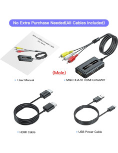 Convertidor RCA macho a HDMI Bcrokory con cable HDMI 1080P 2