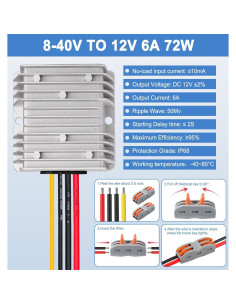 Convertidor Regulador de Voltaje Eagwell 8-40V a 12V 6A IP68 2