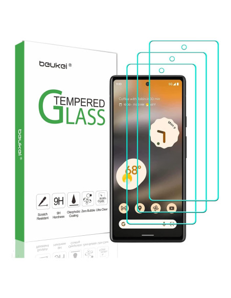 Protector de Pantalla Vidrio Templado Beukei para Google Pixel 6a 5G - 3 Piezas, Dureza 9H